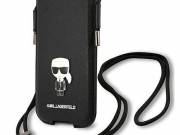 Karl Lagerfeld telefon táska KLHCP12MOPHKMK 6,1" fekete keménytok Saffiano ikonikus Karl Lagerf