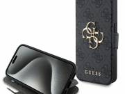 Guess GUBKP15L4GMGGR iPhone 15 Pro 6.1" szürke könyv 4G fém logó tok