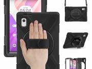 Defender műanyag telefonvédő (ütésállóság, kitámasztó, 360° + kézpánt, vállpánt) FEKETE Lenovo Tab M
