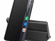 Tok álló, textil hatású (aktív FLIP, oldalra nyíló, asztali tartó, Smart View Cover) FEKETE Samsung 