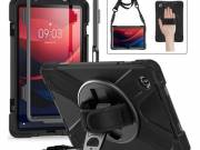 Defender műanyag telefonvédő (ütésállóság, kitámasztó, 360° + kézpánt, vállpánt) FEKETE Lenovo Tab M