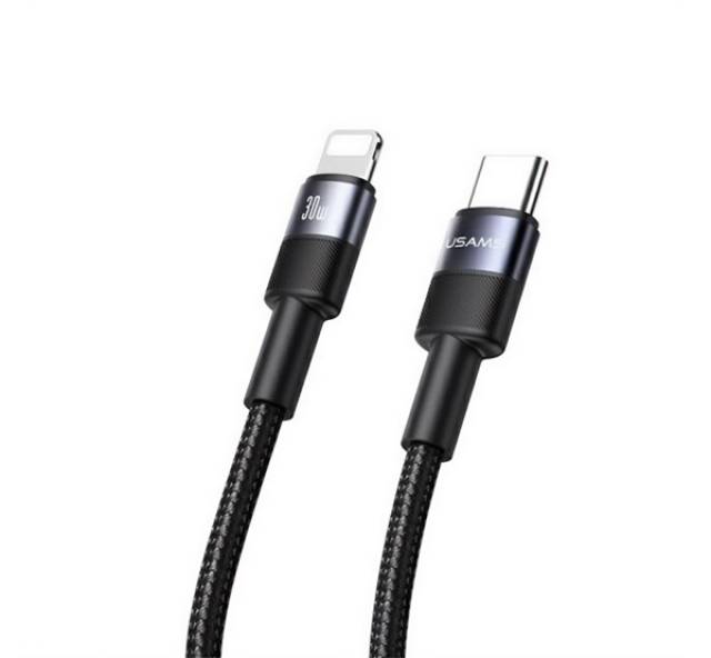USAMS SY SERIES adatkábel (Type-C - lightning, 3A, 30W, gyorstöltő, 120cm) FEKETE - Kép