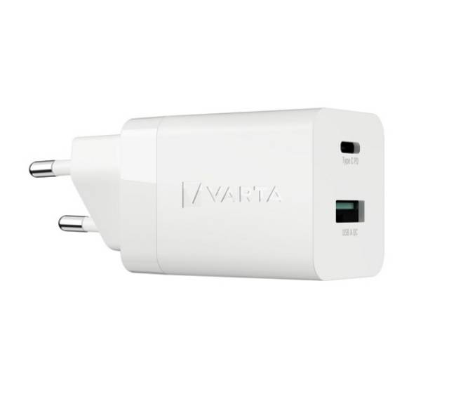 VARTA hálózati töltő USB+Type-C aljzat (38W, GaN, PD gyorstöltő 3.0) FEHÉR - Kép