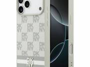 DKNY kockás tok nyomtatott csíkokkal iPhone 17 Pro Max készülékhez bézs színű