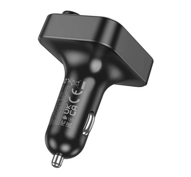 HOCO E85 bluetooth FM transmitter 2 USB+Type-C aljzat (v5.4, 20W, gyorstöltő, LED kijelző) FEKETE - Kép