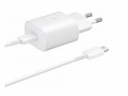SAMSUNG hálózati töltő Type-C aljzat (25W, PD gyorstöltő 3.0 + Type-C kábel) FEHÉR 
