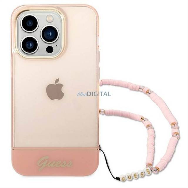 Guess GUHCP14LHGPLHB Hülle Für IPhone 14 Pro – Hardcase Mit PU-Leder, 4G-Muster, Blau/schwarz