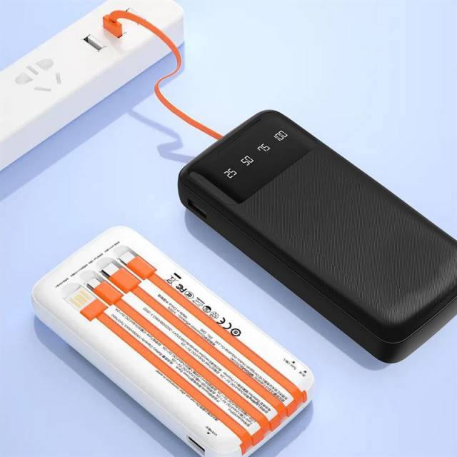 Dudao K6Pro Universal 10000mAh Power Bank külső akkumulátor USB kábel, USB Type C, Lightning fehér ( - Kép