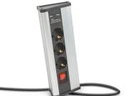Sarokelosztó - kapcsolós - 3 x 250V, 16A - 2 x USB, 2,1A - alumínium ház - Delight