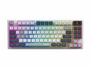 MSI FORGE GK600 TKL WIRELESS SKY billentyűzet Játék USB + Bluetooth QWERTY Brit angol Kék, Fehér