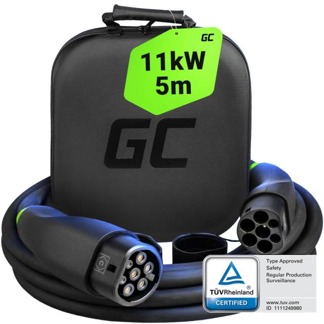Greencell Snap Type 2 kábel elektromos autók töltésére (5 m, 11 kW, 16A) Tesla Model 3 S X Y, VW ID. - Kép