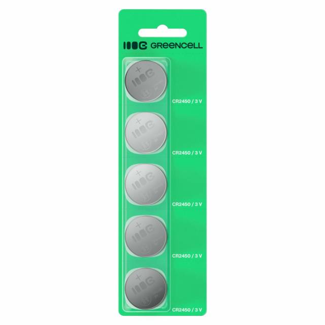 Greencell 5x CR2450 3V 600mAh lítium gombelem kulcshoz, órához, távirányítóhoz, mérleghez X5CR2450 - Kép
