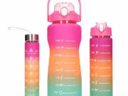 EXTRALINK motivációs kulacs 3 az 1-ben szett, rózsaszín-narancs, 2000 ml + 900 ml + 300 ml