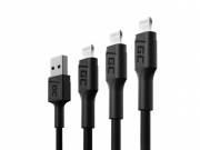 3x Kábel GC Ray USB - Lightning 30cm, 120cm, 200cm iPhone, iPad, iPod, fehér LED, quick charging KAB