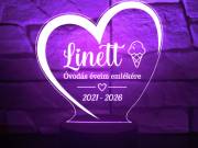 Óvodai ballagási szív, egyedi névvel és felirattal - 7 színű 3D LED lámpa