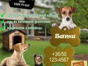5. Csont alakú biléta, kutyabiléta, 1 oldal: név, 2 oldal: telefonszám két sorban