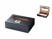 Angelo utazó humidor 8–10 szivarhoz, cédrusfa belsővel, digitális hygrométerrel – fekete
