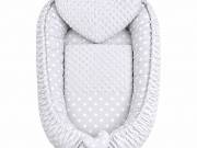 Luxus babafészek párnával és paplannal New Baby Minkyből Szívecske szürke - NEW BABY