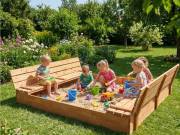 Gyerek fa homokozó fedővel és padokkal Baby Mix 180x180 cm - BABY MIX