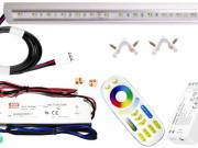150cm-es 30 Wattos, 24 Voltos RGBWW LED, átlátszó, sarok alumínium profilban, fix tápegységgel, 4-zó