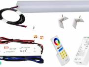 200cm-es 40 Wattos, 12 Voltos RGBWW LED, opál, alu negyed íves sarok profilban, fix tápegységgel, 1-