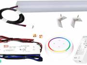 200cm-es 40 Wattos, 12 Voltos RGBWW LED, opál, alu negyed íves sarok profilban, fix tápegységgel, 1-