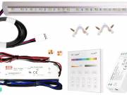150cm-es 30 Wattos, 24 Voltos RGBWW LED, átlátszó, sarok alumínium profilban, fix tápegységgel, 4-zó