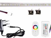 150cm-es 30 Wattos, 24 Voltos RGBNW LED átlátszó keskeny alumínium profilban, adapterrel, 1 zónás FU