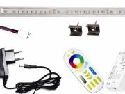 150cm-es 30 Wattos, 24 Voltos RGBNW LED átlátszó keskeny alumínium profilban, adapterrel, 4 zónás FU