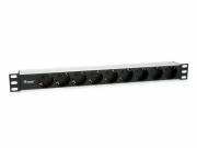 Equip Hálózati Elosztó - 333292 (Schuko, 9 Schuko, Rack 1U, 1,8m kábel, aluminium, fekete) - EQUIP
