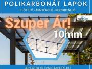 Előtető, Árnyékoló Polikarbonát lapok: 10mm | Erősített | Dupla UV védett | Ár: bruttó/m2