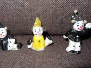 régi 3 db mini Pierrot porcelán bohóc baba 4-6 cm magasak