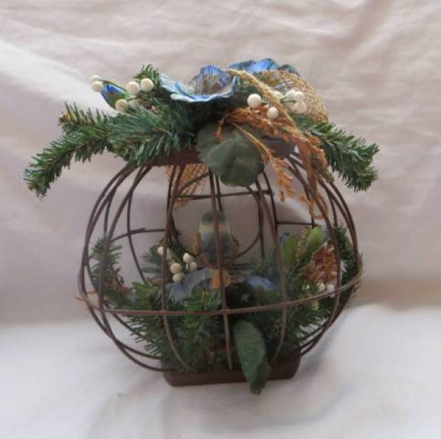régi vintage dekoratív lovebird madárkalitka 22 x 19 cm - Kép