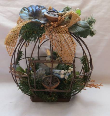 régi vintage dekoratív lovebird madárkalitka 22 x 19 cm - Kép