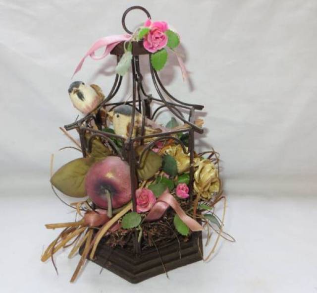 régi vintage dekoratív lovebird madárkalitka 22 x 13cm - Kép