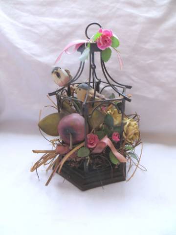 régi vintage dekoratív lovebird madárkalitka 22 x 13cm - Kép