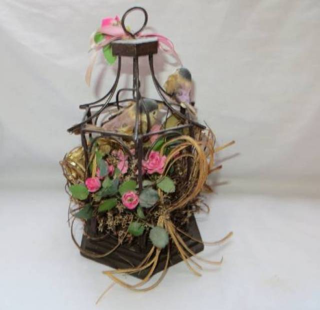 régi vintage dekoratív lovebird madárkalitka 22 x 13cm - Kép