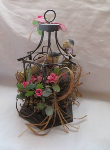 régi vintage dekoratív lovebird madárkalitka 22 x 13cm - Kép
