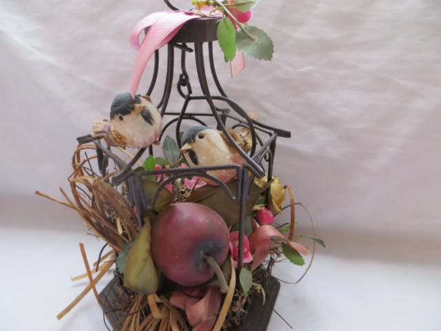 régi vintage dekoratív lovebird madárkalitka 22 x 13cm - Kép