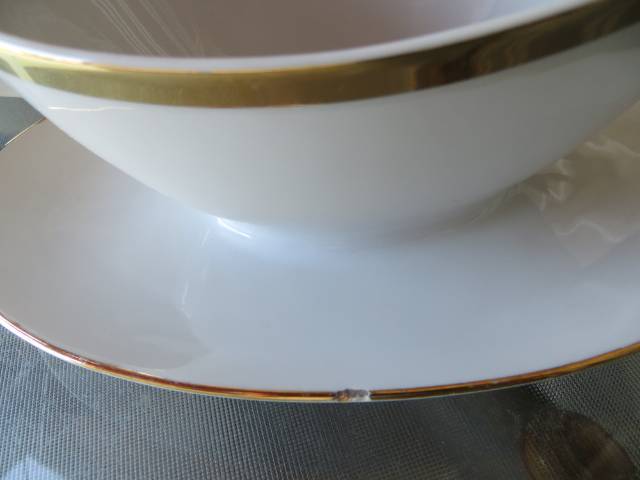 régi vintage Bohemia Brigitta porcelán szószos tál arany szegélyes  - Kép