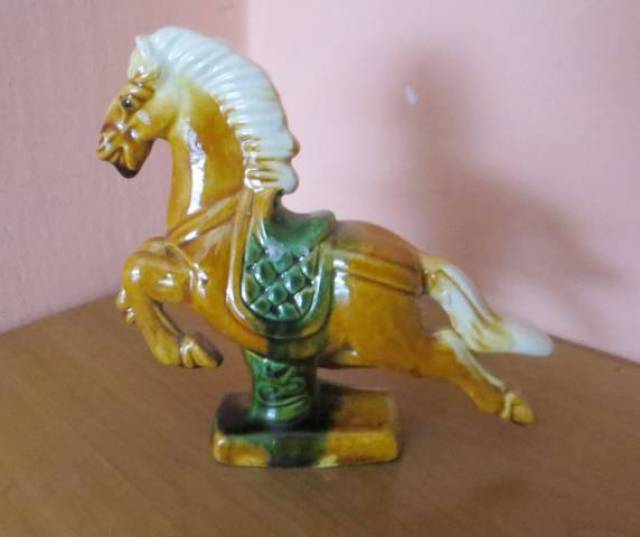 régi vintage mázas kerámia ló szobor Tang Sancai stílus 12,5 cm 1970–1980-s év - Kép