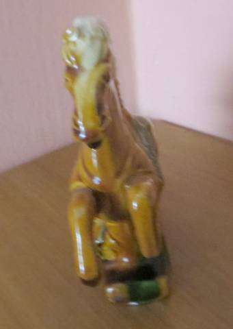 régi vintage mázas kerámia ló szobor Tang Sancai stílus 12,5 cm 1970–1980-s év - Kép