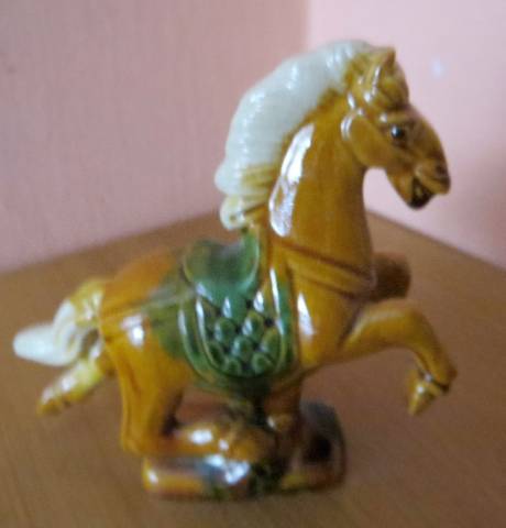 régi vintage mázas kerámia ló szobor Tang Sancai stílus 12,5 cm 1970–1980-s év - Kép