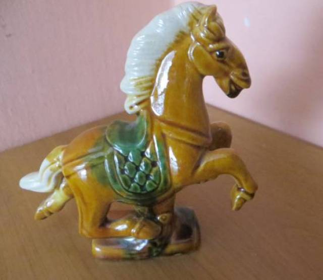régi vintage mázas kerámia ló szobor Tang Sancai stílus 12,5 cm 1970–1980-s év - Kép