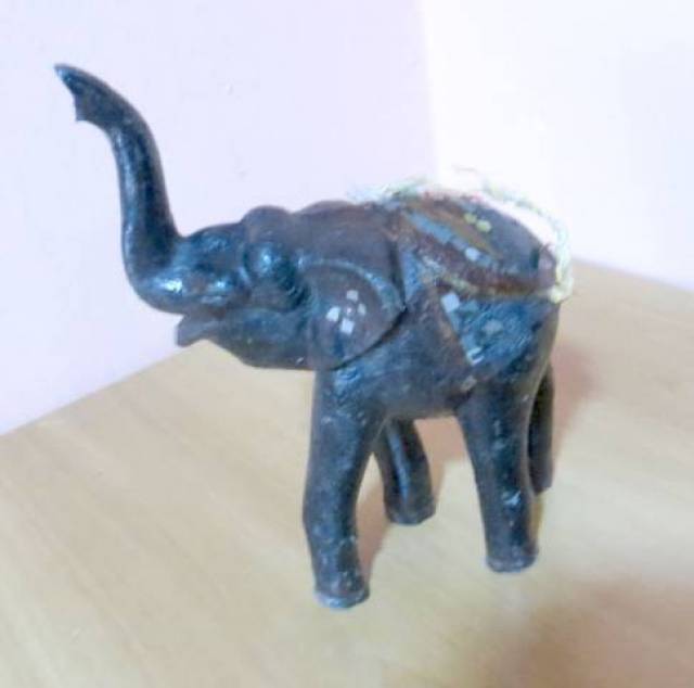 régi vintage indiai elefánt szobor berakással 23x17 cm retro dekoráció - Kép