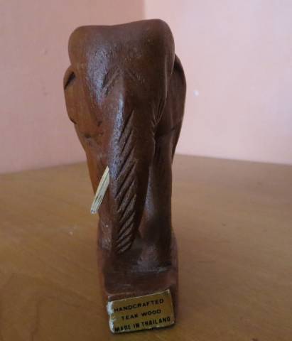 régi vintage kézzel faragott teakfa elefánt szobor Thaiföld10 cm - Kép