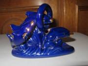 régi retro kobaltkék kerámia delfin nipp figura arany díszítéssel 13 cm 2.