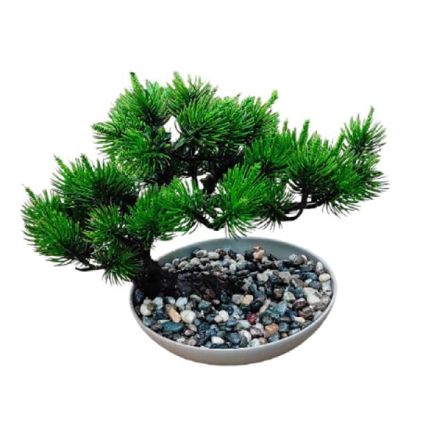 Ovális Bonsai cserép mesterséges növénnyel – 24x14x20 cm, modern otthoni kiegészítő - Kép