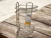 Rozsdamentes acél fürdőszobai sarokpolc 2 szintes, kampókkal – 21×21×28 cm