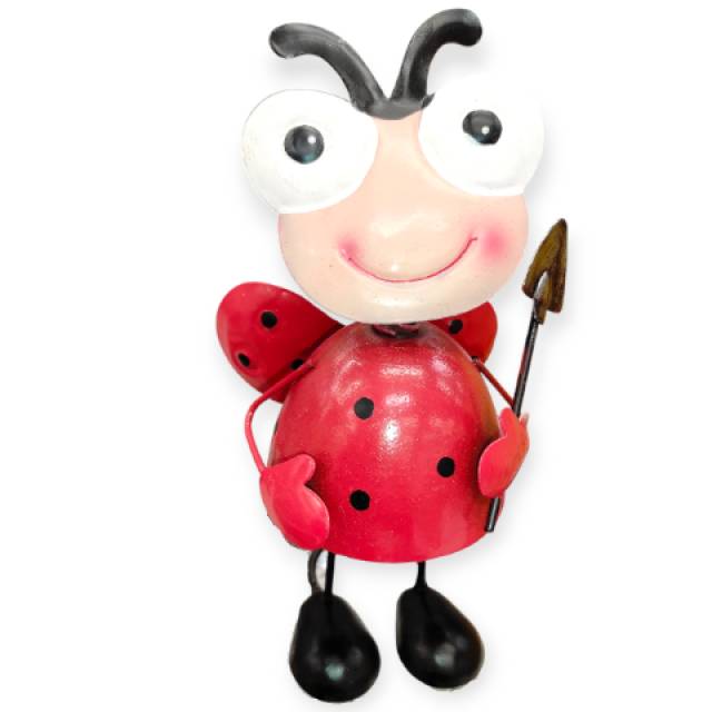 Fém katicabogár kerti dekoráció lapáttal, mozgó figurával – 8x8x19 cm - Kép